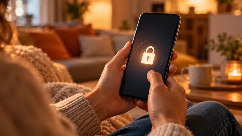 Person holding a smartphone showing a secure sign-in padlock icon